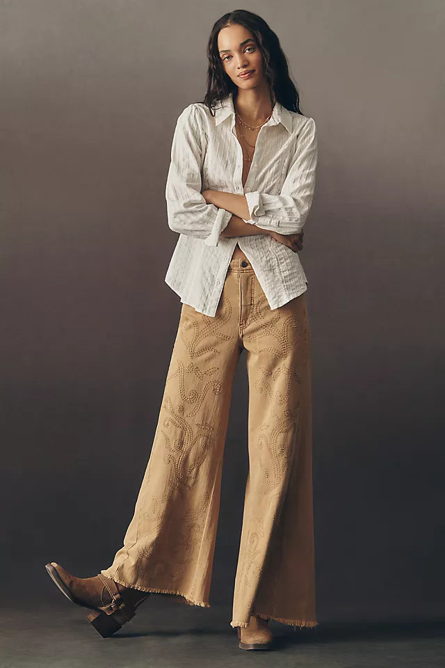 The Adi Embroidered Mid-Rise Flare Jeans by Pilcro Size 25 P