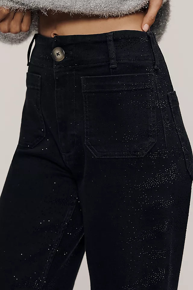 The Colette Sparkle Crop High-Rise Wide-Leg Jeans by Maeve Size 28