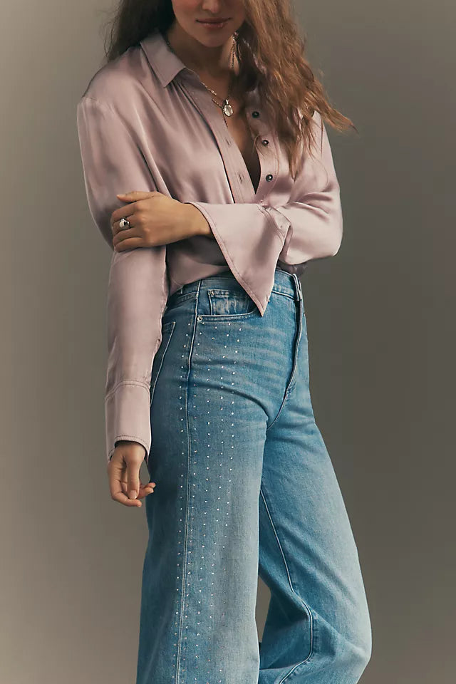 LE JEAN Embellished Column High Rise Wide Leg Jeans Size 25