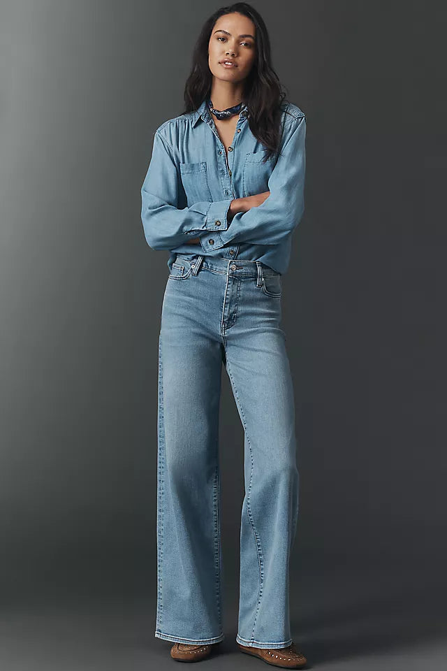FRAME from Antropologie Le Slim Palazzo High Rise Wide Leg Jeans, Light Denim-Women's Size 28