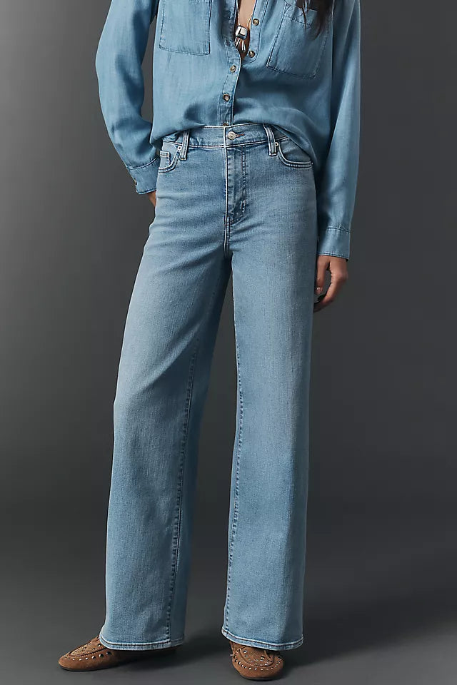 FRAME from Antropologie Le Slim Palazzo High Rise Wide Leg Jeans, Light Denim-Women's Size 28