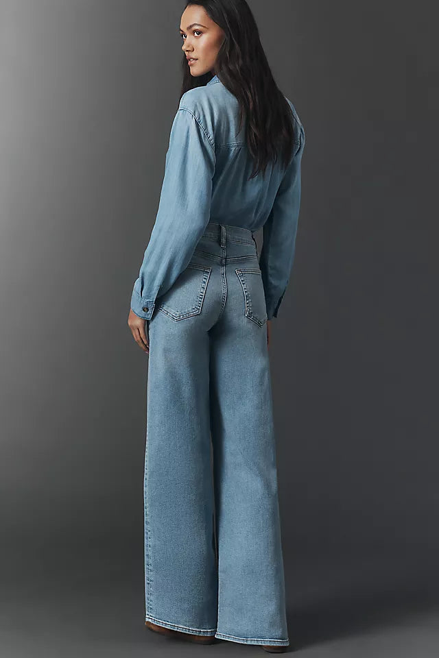 FRAME from Antropologie Le Slim Palazzo High Rise Wide Leg Jeans, Light Denim-Women's Size 28