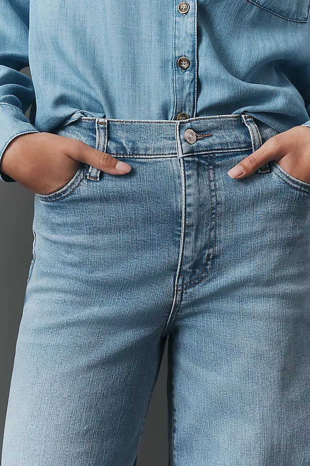 FRAME from Antropologie Le Slim Palazzo High Rise Wide Leg Jeans, Light Denim-Women's Size 28