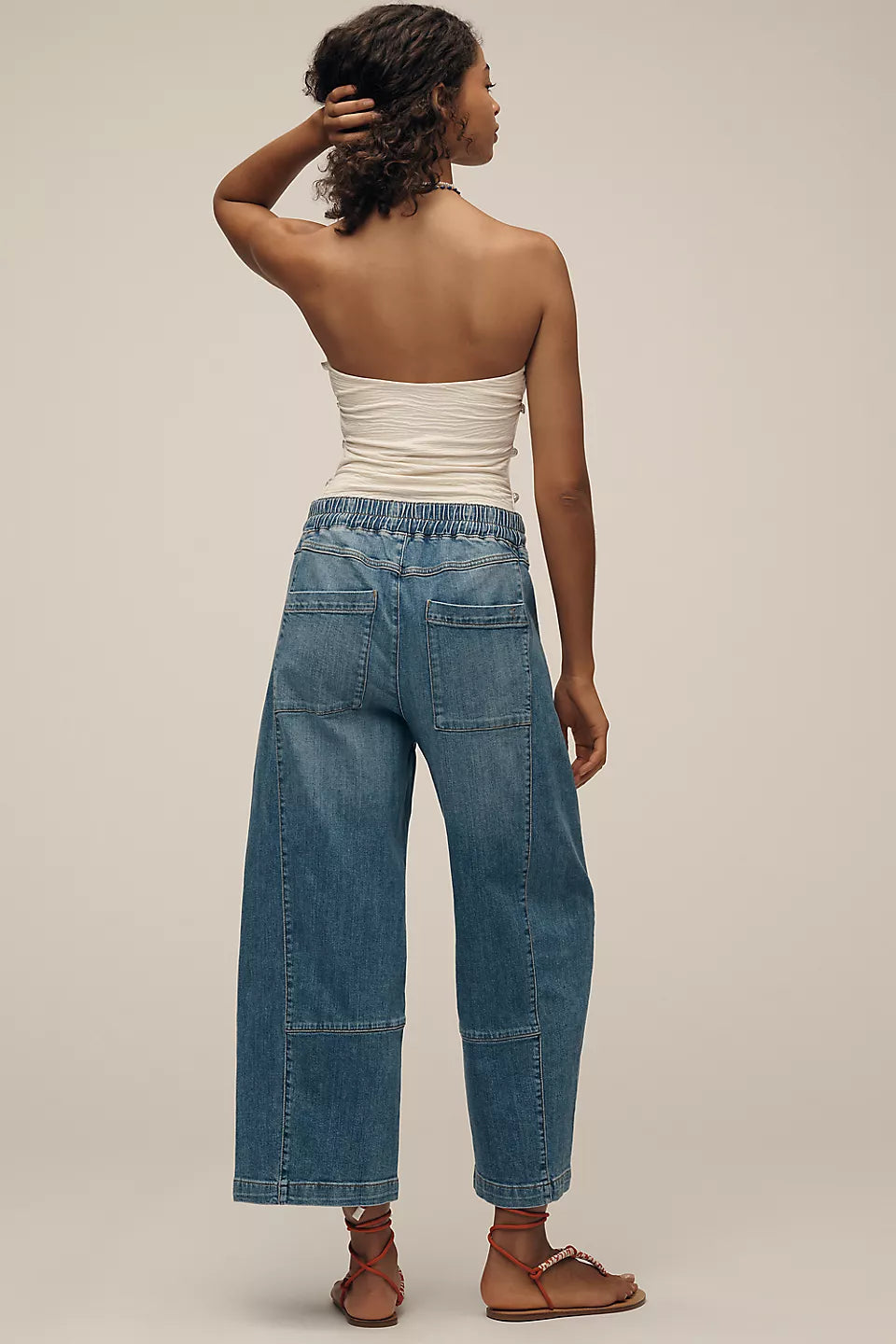 Pilcro Izzie Relaxed Pull-On Barrel Jeans - Medium Denim - Size Small Petite
