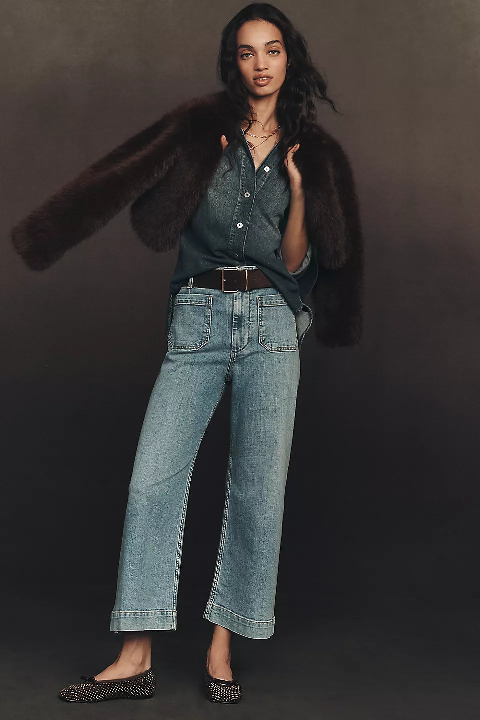 Maeve Colette High-Rise Wide-Leg Cropped Jeans - Palms Wash - Size 26