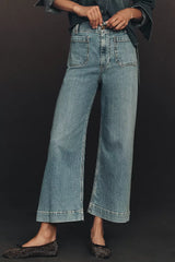 Maeve Colette High-Rise Wide-Leg Cropped Jeans - Palms Wash - Size 26
