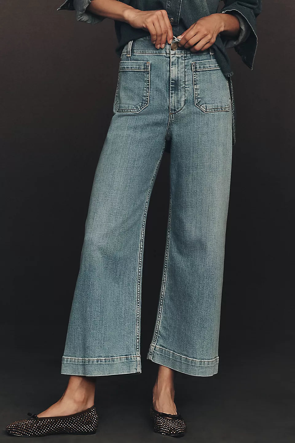 Maeve Colette High-Rise Wide-Leg Cropped Jeans - Palms Wash - Size 26
