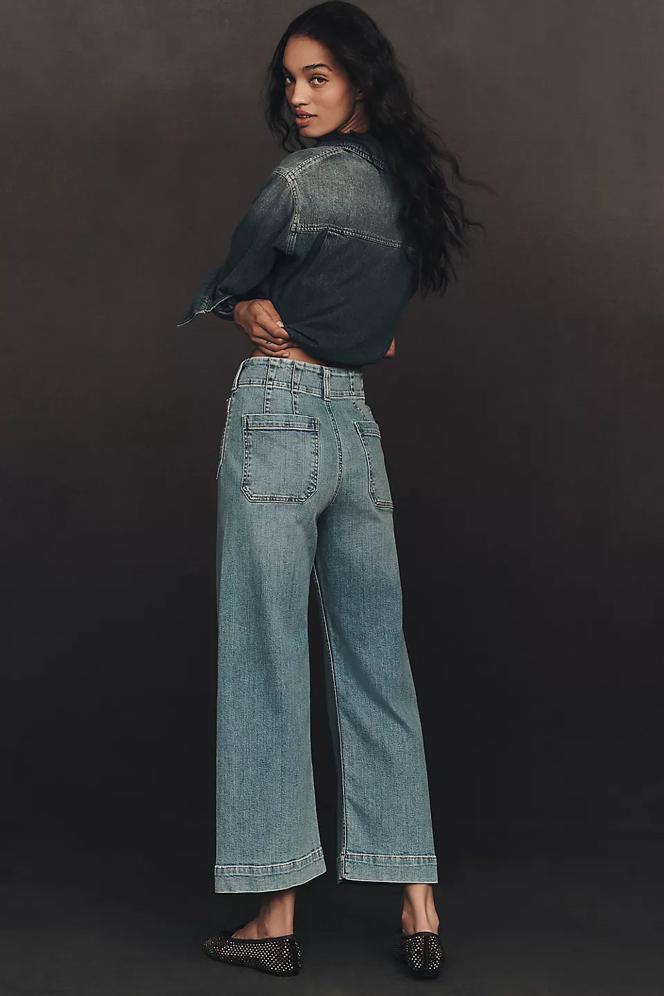 Maeve Colette High-Rise Wide-Leg Cropped Jeans - Palms Wash - Size 26