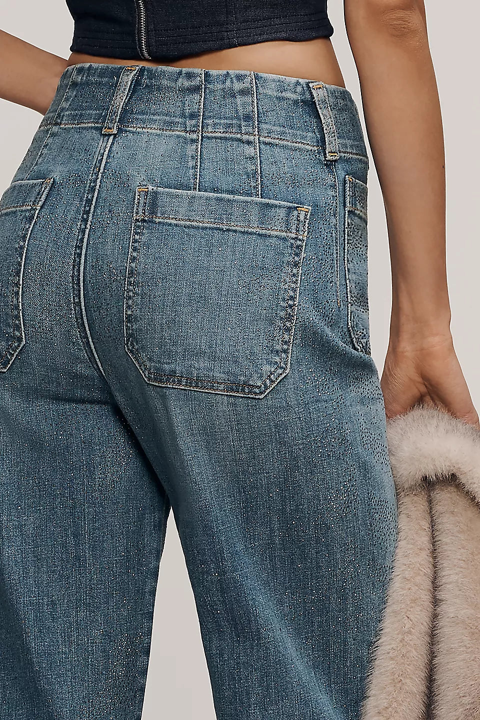 The Colette Sparkle Crop High-Rise Wide-Leg Jeans by Maeve Size: 31 Tall