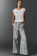 The Adi Mid-Rise Flare Embellished Jeans by Pilcro - Size Small