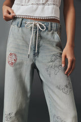 The Adi Mid-Rise Flare Embellished Jeans by Pilcro - Size Small