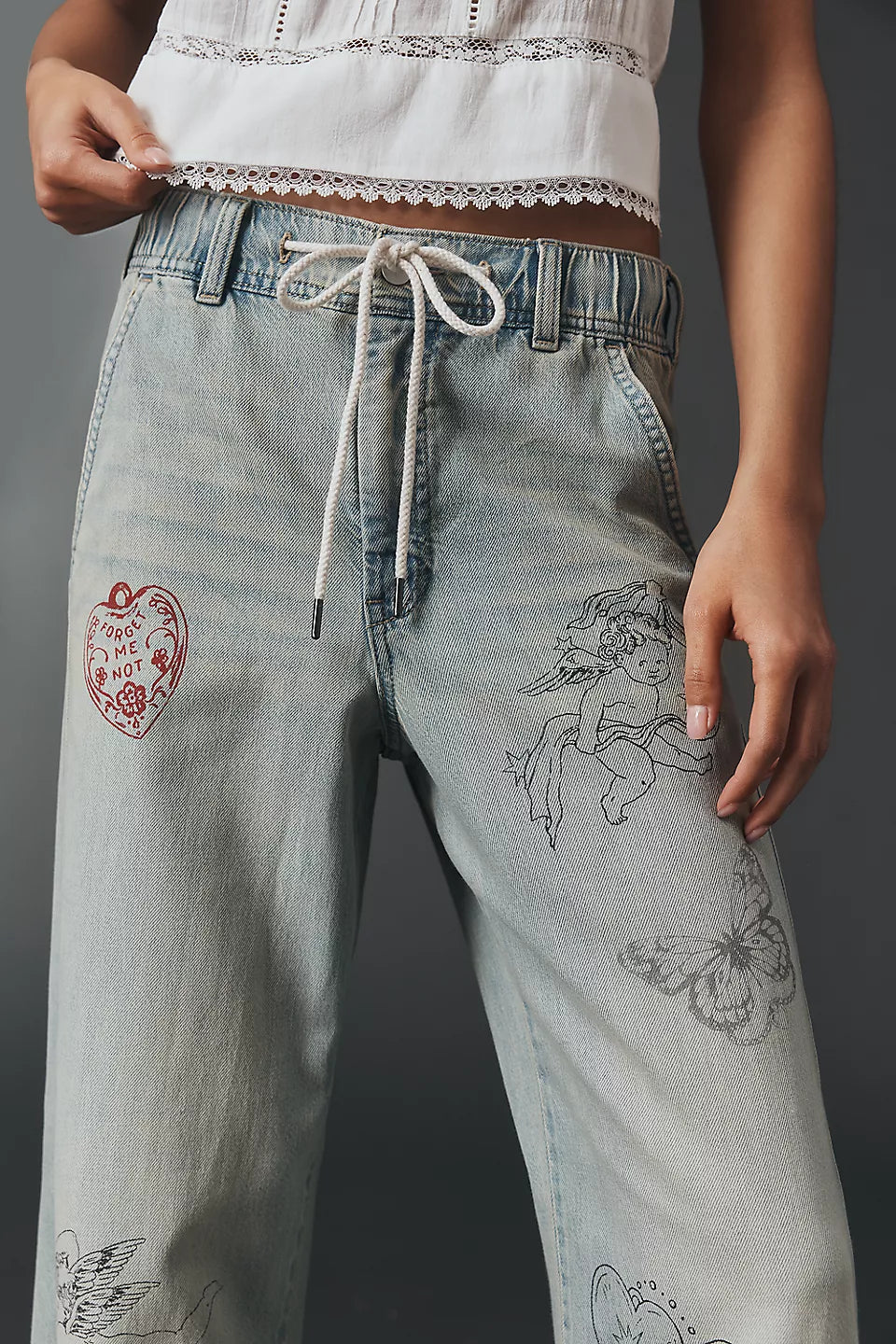 The Adi Mid-Rise Flare Embellished Jeans by Pilcro - Size Small