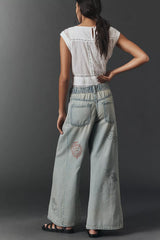 The Adi Mid-Rise Flare Embellished Jeans by Pilcro - Size Small