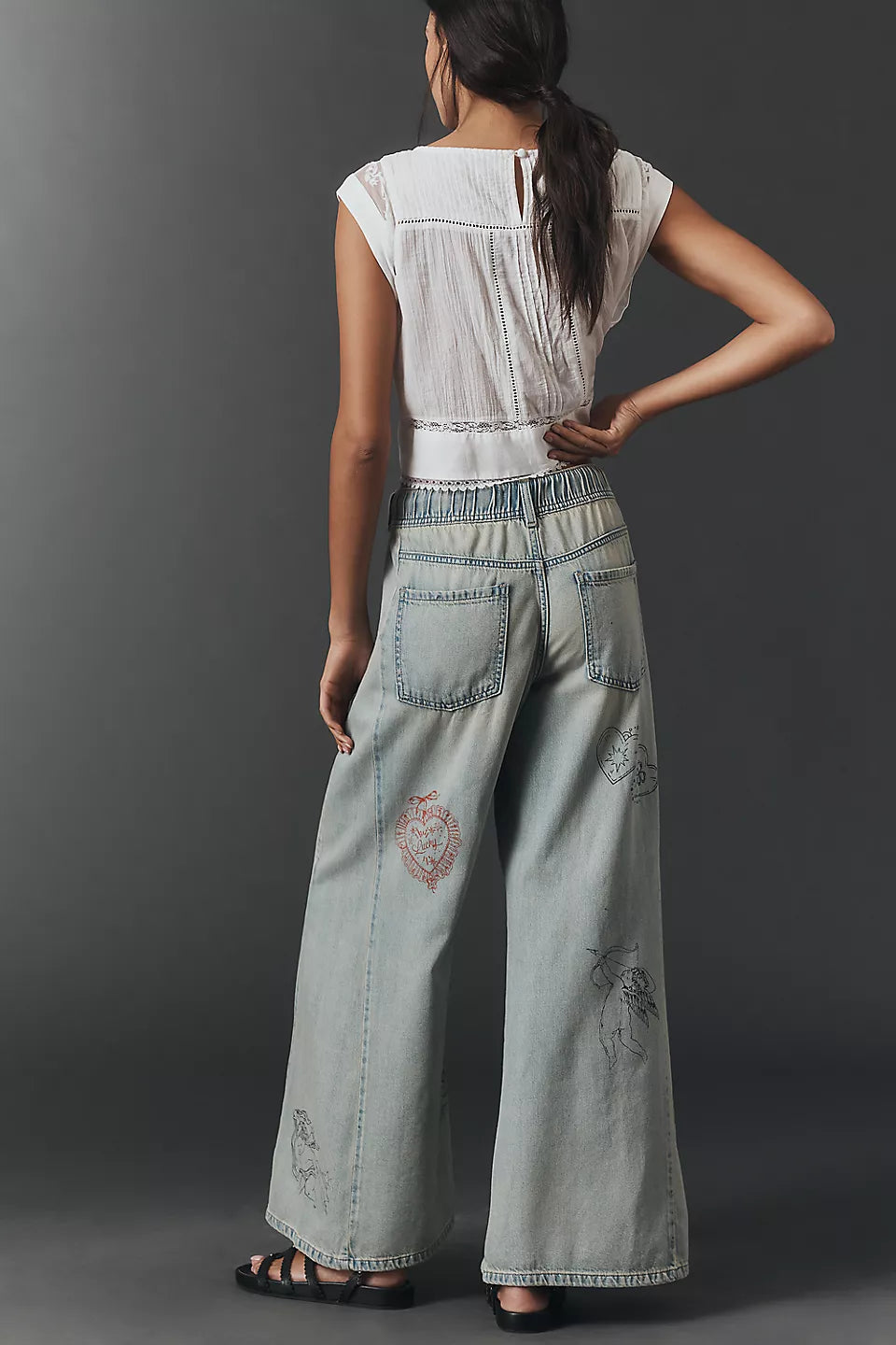 The Adi Mid-Rise Flare Embellished Jeans by Pilcro - Size Small