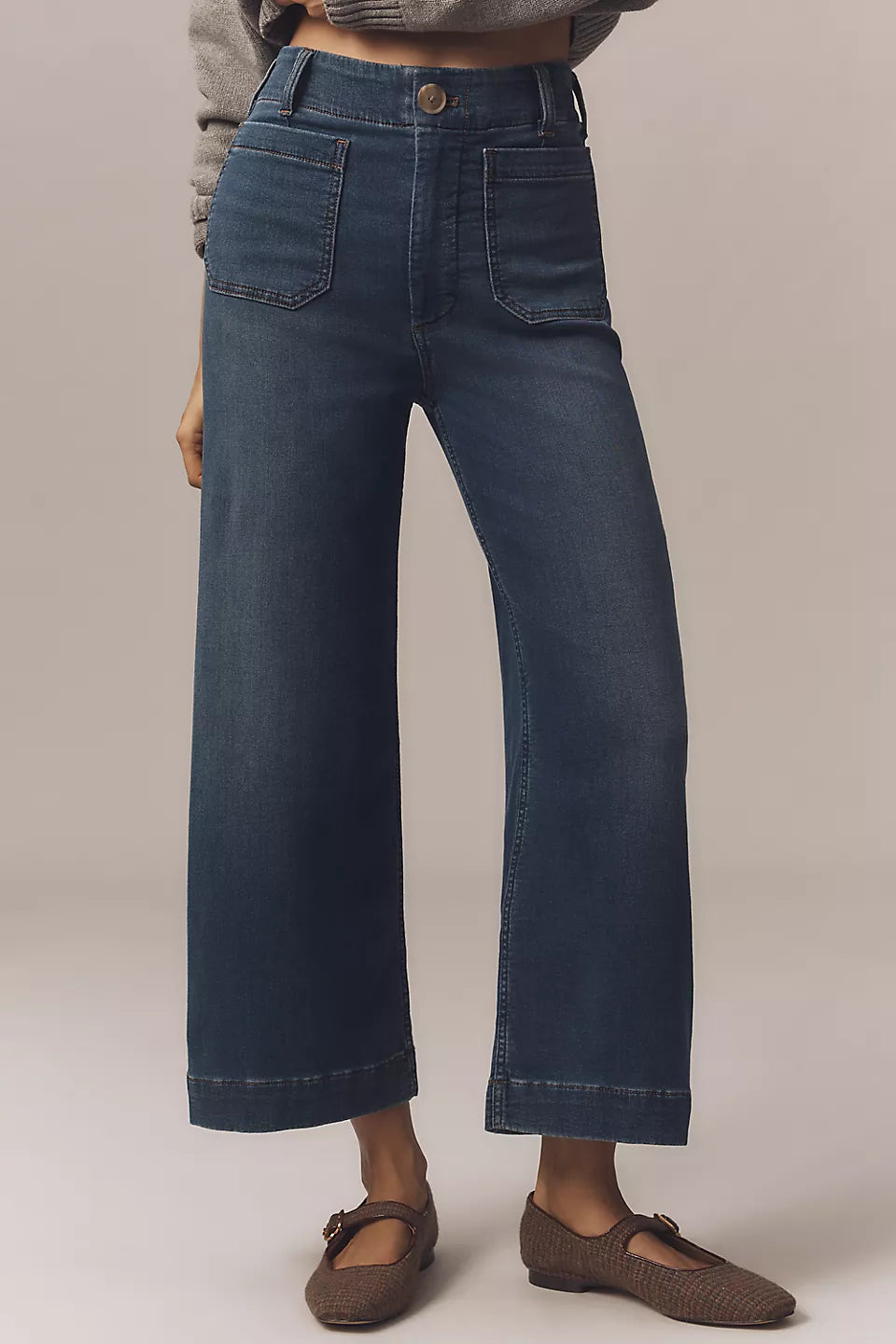 Anthropologie Maeve Colette Knit High-Rise Wide-Leg Cropped Jeans Size 27P