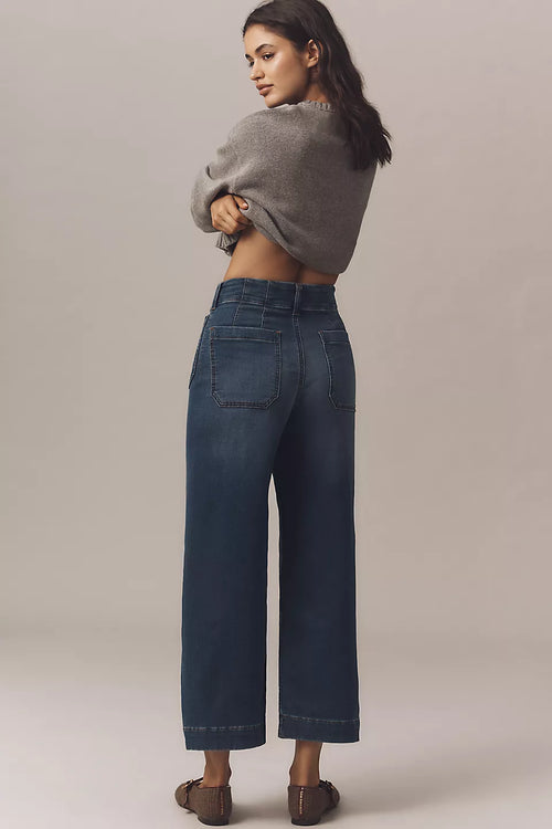 Anthropologie Maeve Colette Knit High-Rise Wide-Leg Cropped Jeans Size 27P