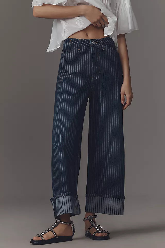 Kayden High Rise Railroad Stripe Carpenter Barrel Jeans by Pilcro - Bends Wash - Size 28