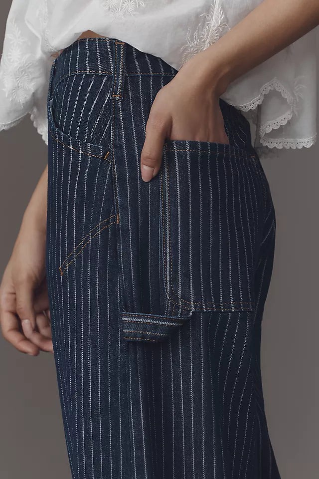 Kayden High Rise Railroad Stripe Carpenter Barrel Jeans by Pilcro - Bends Wash - Size 28