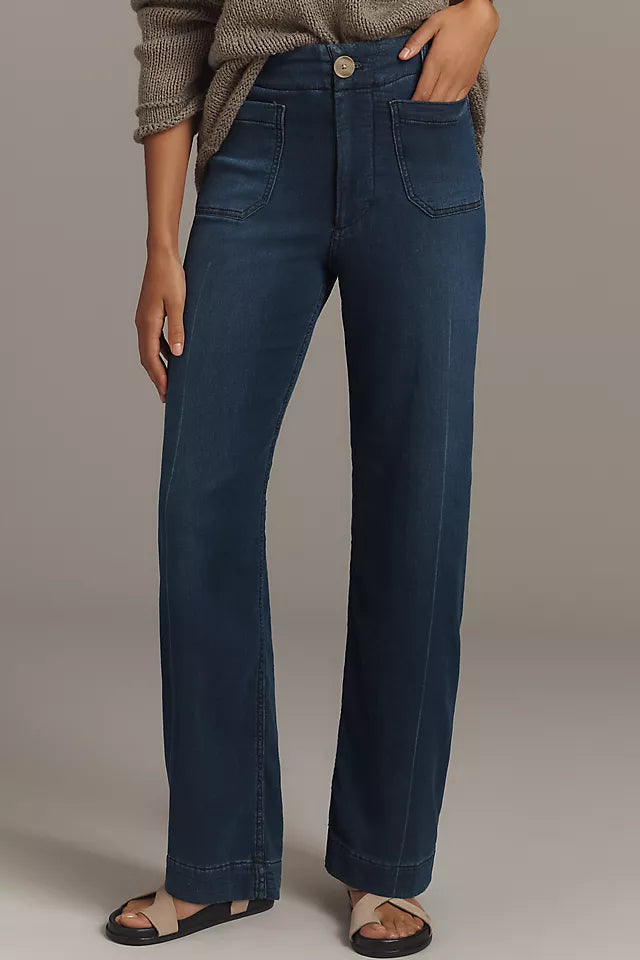 The Colette Knit Full-Length Wide-Leg Jeans by Maeve Size 25