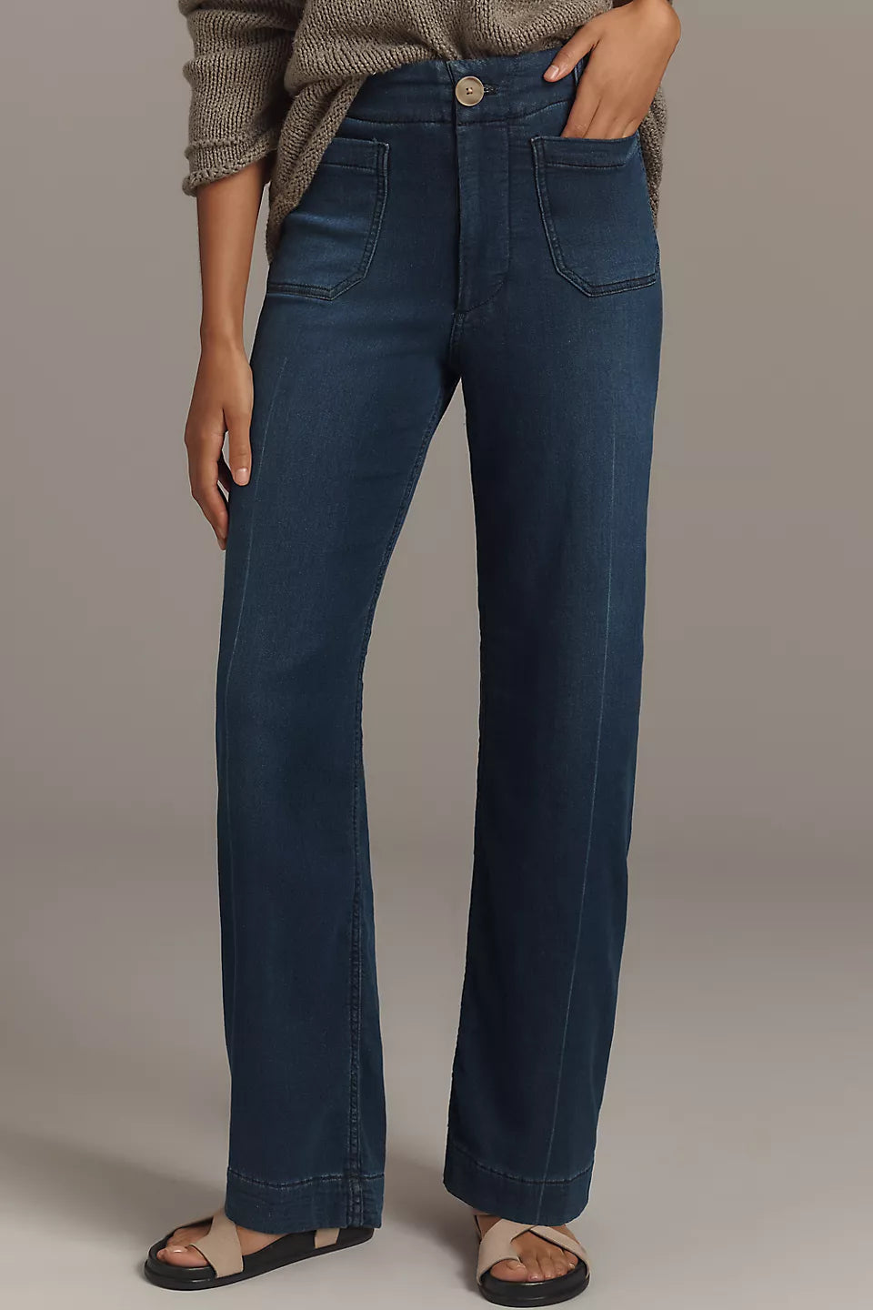 The Colette Knit Full-Length Wide-Leg Jeans by Maeve Size: 29 Tall