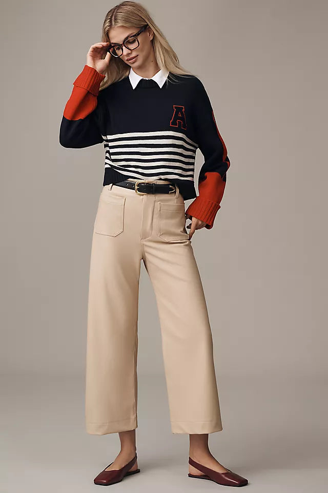 The Colette Faux Leather Crop Wide-Leg Pants by Maeve Size 29