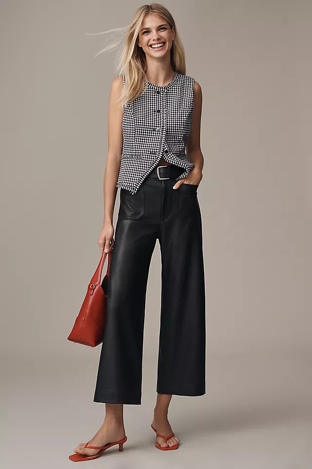 The Colette Faux Leather Crop Wide-Leg Pants by Maeve Size 28