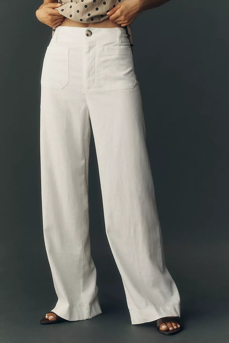 Anthropologie Colette European Linen Stretch Full-Length Wide-Leg Pants Size 28