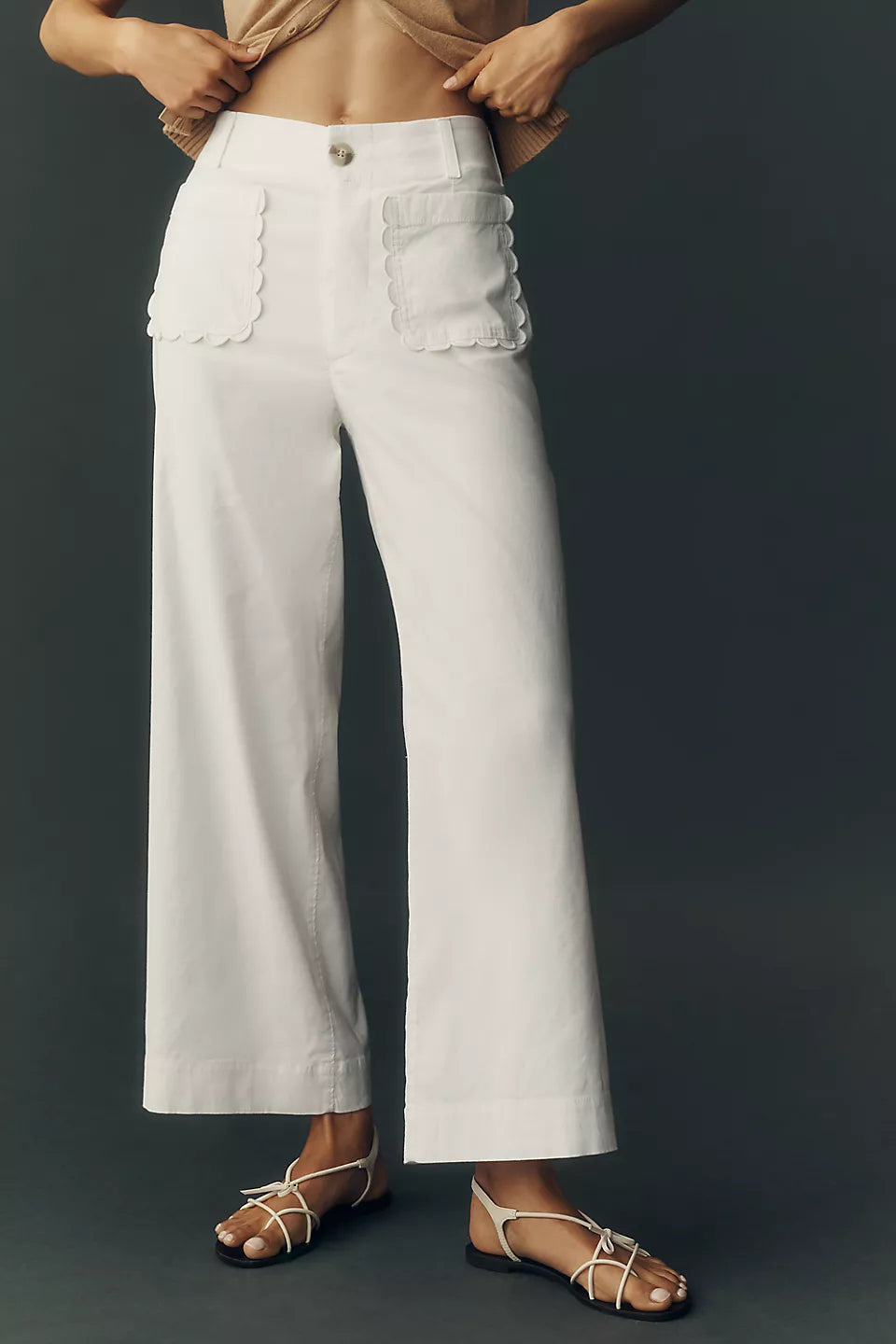Anthropologie Maeve Colette Scallop High-Rise Wide-Leg Pants in Magic Fabric Size 30