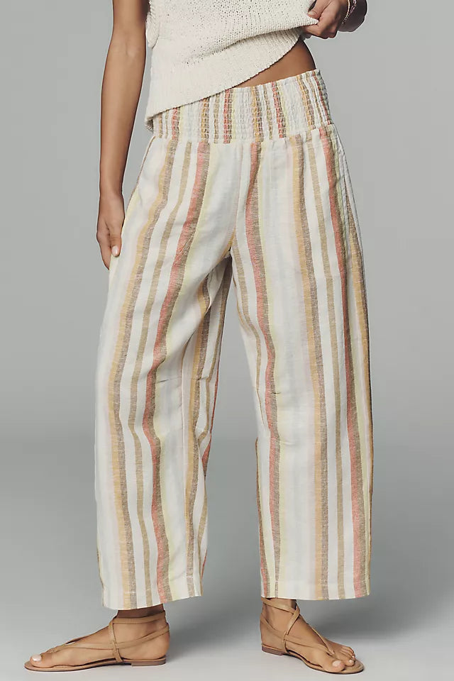 The Reese Smocked Pull-On Barrel Pants by Pilcro - Multi Stripe - Large