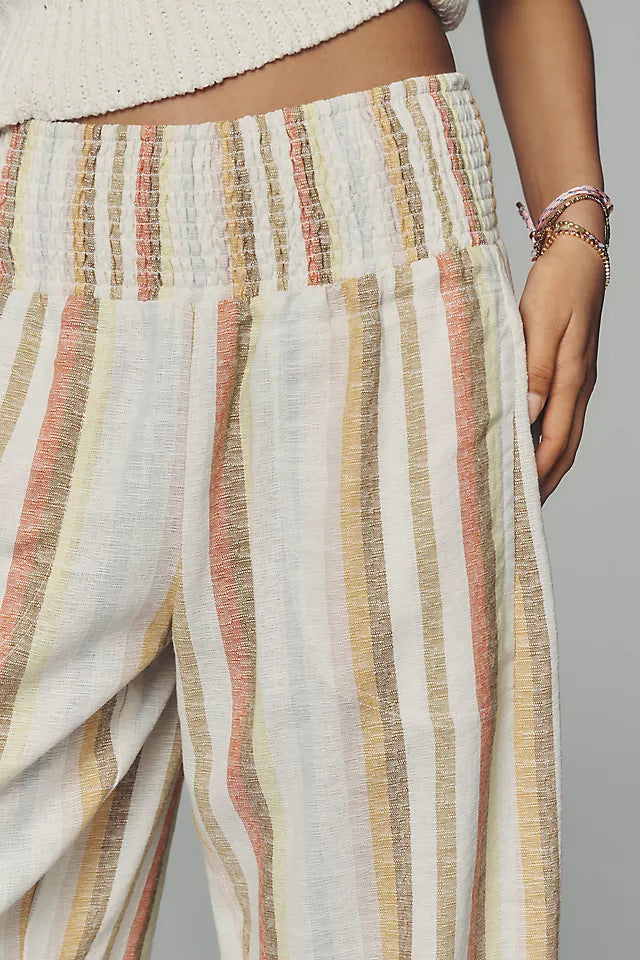 The Reese Smocked Pull-On Barrel Pants by Pilcro - Multi Stripe - Large