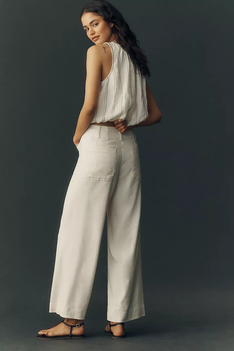 Anthropologie Colette European Linen Stretch High-Rise Wide-Leg Pants Size 31