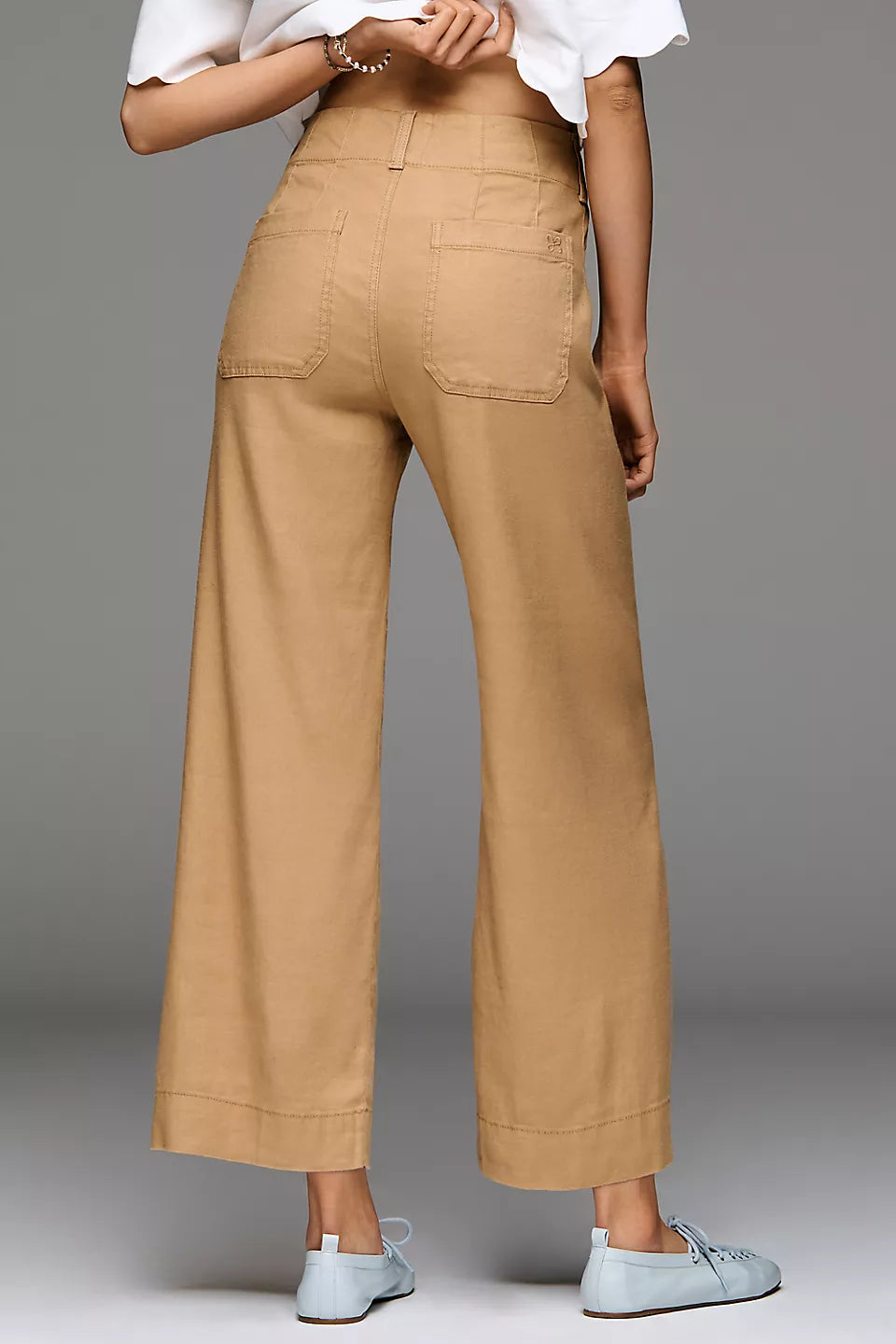 Colette Linen Stretch Wide Leg Pants by Maeve - Camel - Size 27