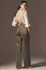 Anthropologie The Colette Corduroy Full-Length Wide-Leg Pants by Maeve Olive Size: 28P