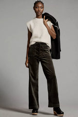 Maeve Colette Corduroy High-Rise Wide-Leg Full-Length Pants - Onyx - Size 27