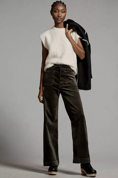 Maeve Colette Corduroy High-Rise Wide-Leg Full-Length Pants - Onyx - Size 27