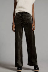 Maeve Colette Corduroy High-Rise Wide-Leg Full-Length Pants - Onyx - Size 27