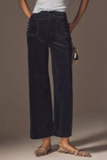 Anthropologie The Colette Scallop Pocket Corduroy Crop Wide-Leg Pants by Maeve Navy Size: 27 Petite