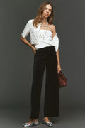 Maeve Colette Velvet High-Rise Wide-Leg Full-Length Pants - Black - Size 30 Tall