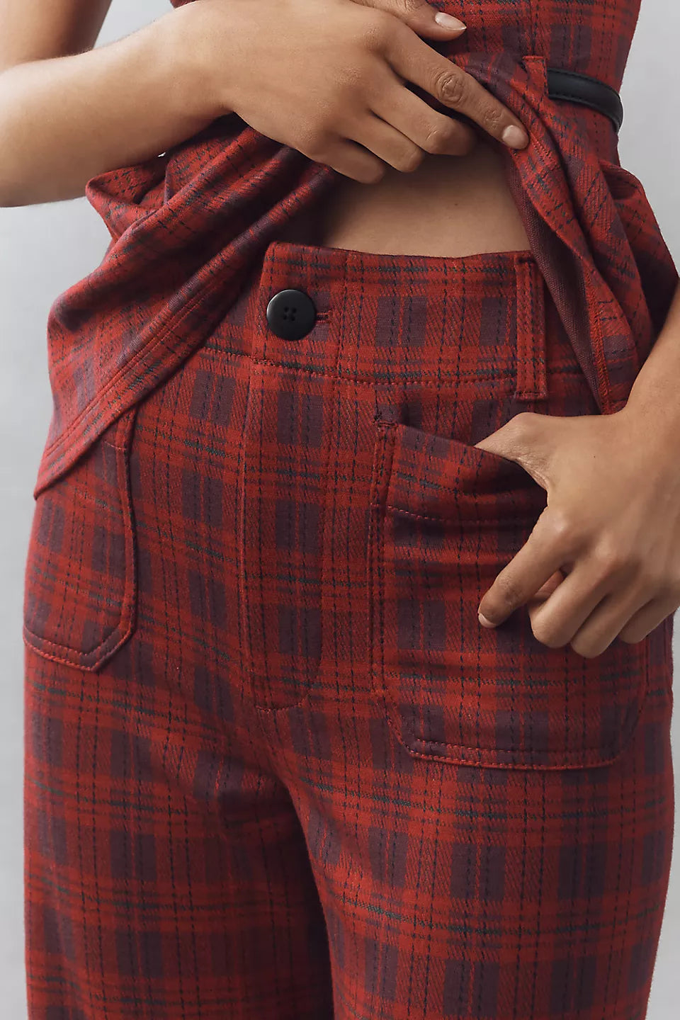 Maeve Colette Plaid High-Rise Wide-Leg Full-Length Pants - Cherry Combo - Size 28 Tall