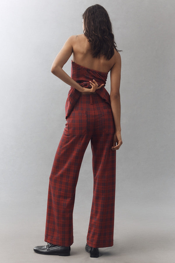 The Colette Full-Length Tartan Plaid Pants by Maeve - Red Plaid - Size 28