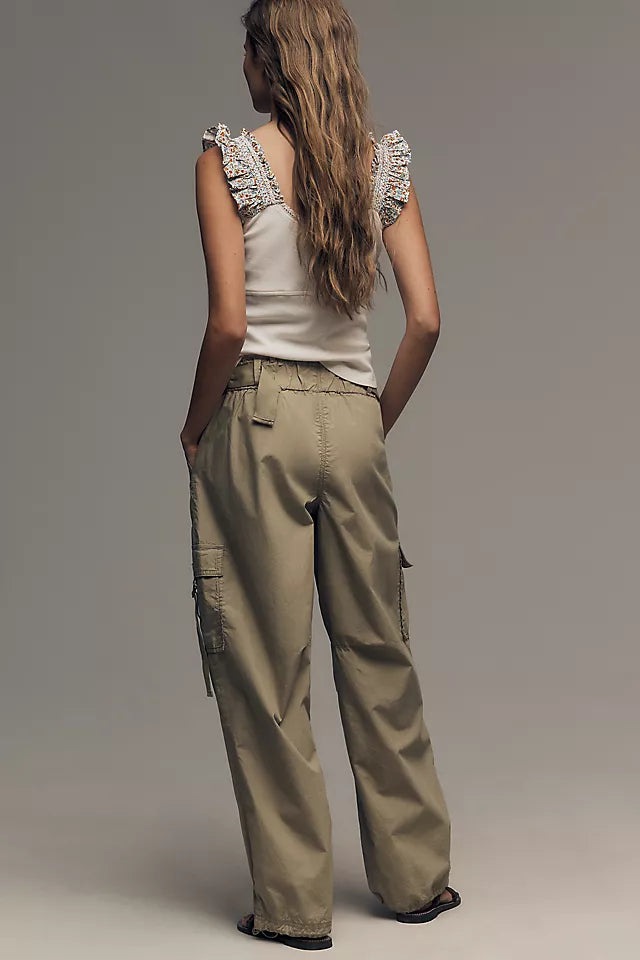 By Anthropologie Utility Parachute Pants - Dark Green - Small