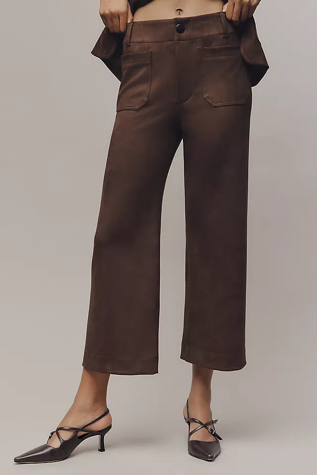 The Colette Crop Suede High-Rise Wide-Leg Pants by Maeve Size 28