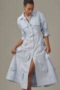 Maeve 3D Floral Long-Sleeve A-Line Shirt Dress Size M