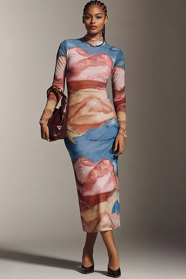 Mock-Neck Knit Maxi Dress by Anthropologie in Blue, Size: S Petite Mock-Neck Knit Maxi Dress by Anthropologie in Blue, Size: S Petite