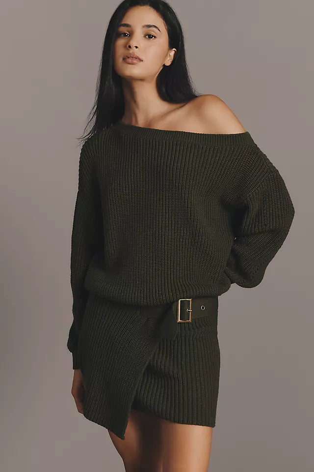 Anthropologie Belted Mini Sweater Dress Size M