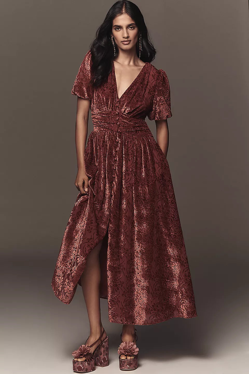 Anthropologie The Katerina Button-Front Dress: Velvet Edition