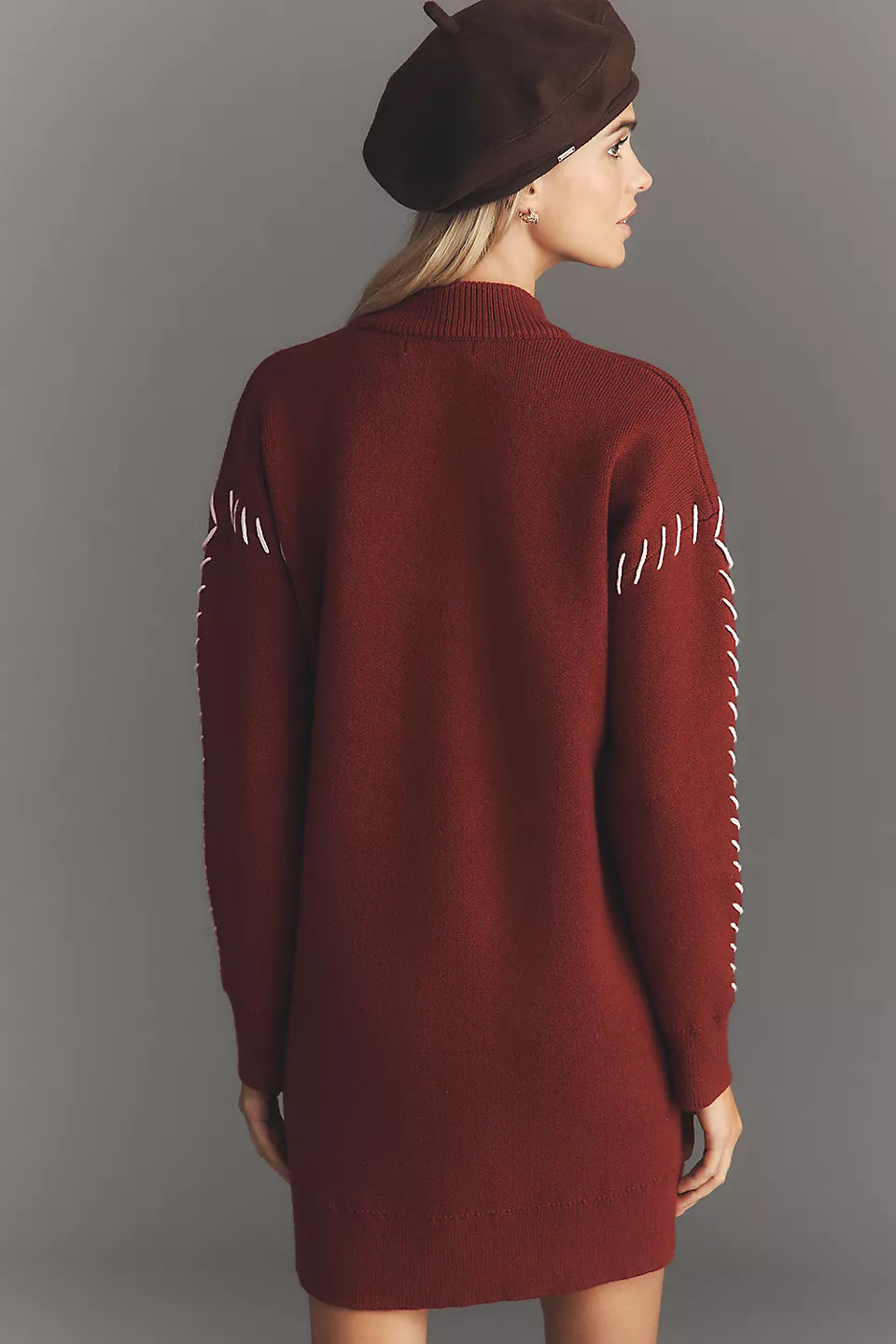 Anthropologie English Factory Long-Sleeve Mock-Neck Sweater Mini Dress Wine Size: M