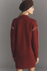 Anthropologie English Factory Long-Sleeve Mock-Neck Sweater Mini Dress Wine Size: M
