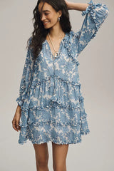By Anthropologie Long-Sleeve Ruffle Mini Dress  Large