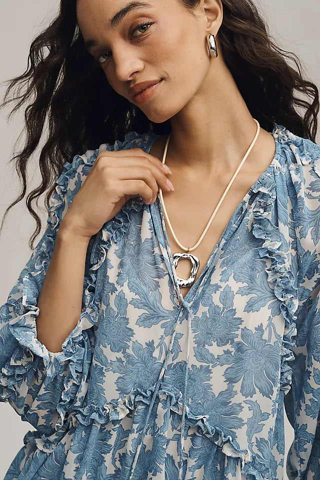 By Anthropologie Long-Sleeve Ruffle Mini Dress  Large